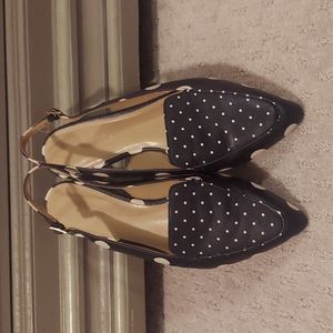 Talbots black and cream polka dot slingback flat, 7.5